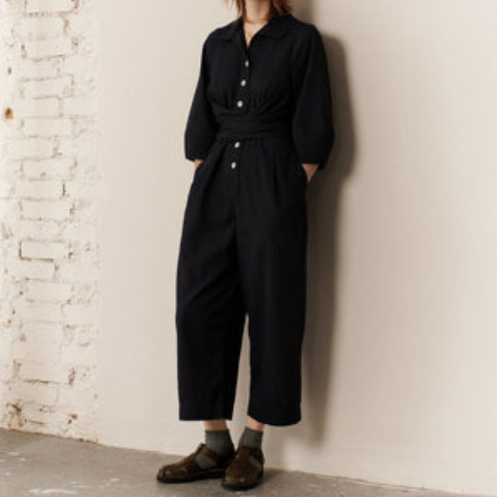 TOAST Wrap Front Indigo Twill Jumpsuit